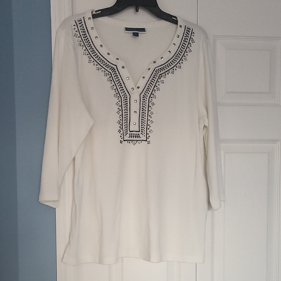 Karen Scott Tops - Embroidered White Women's Top